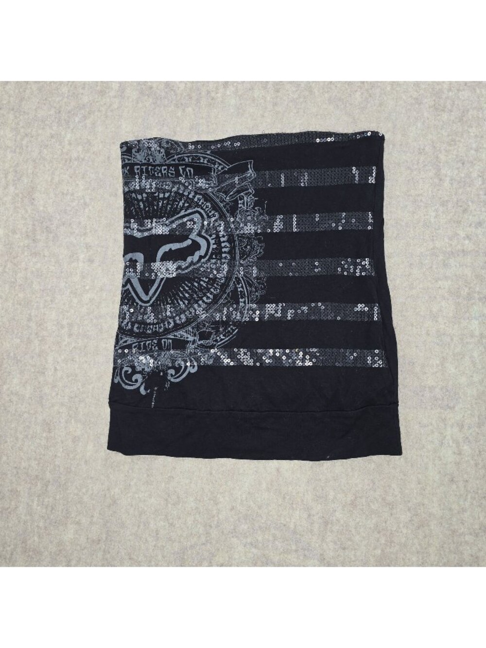 Fox Womens Sleeveless Black Sequin Tank Top L Cotton/Modal Graphic Detail